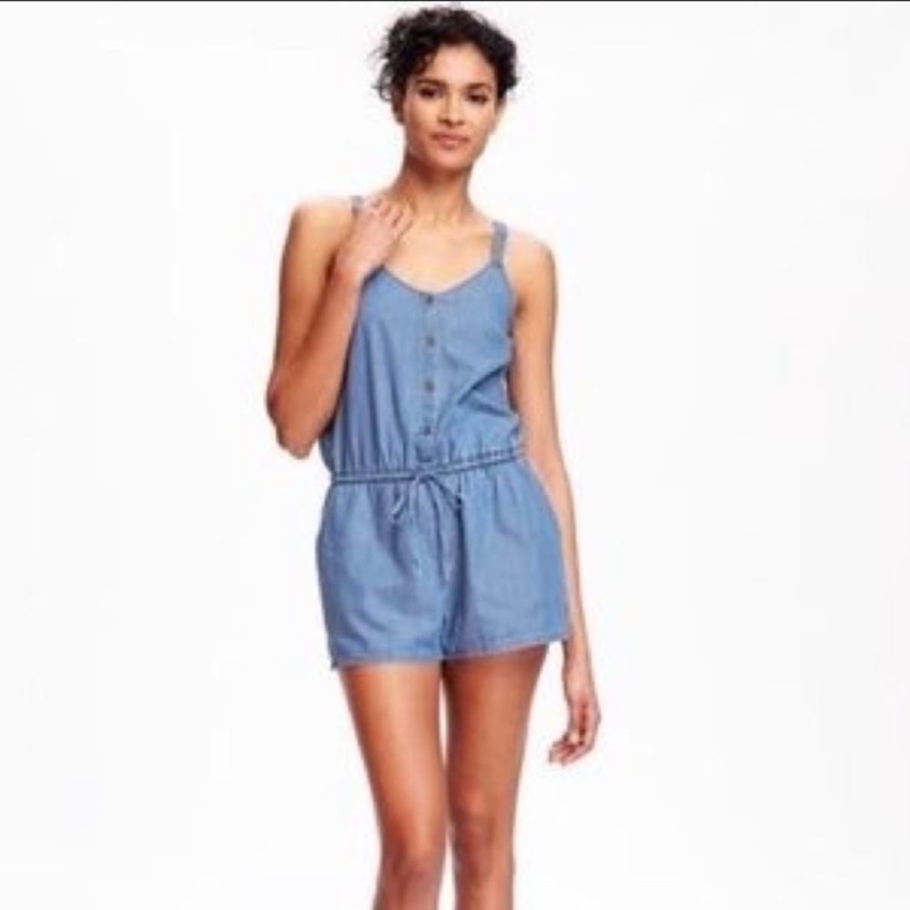 Old Navy Chambray Denim Romper Button Front XS